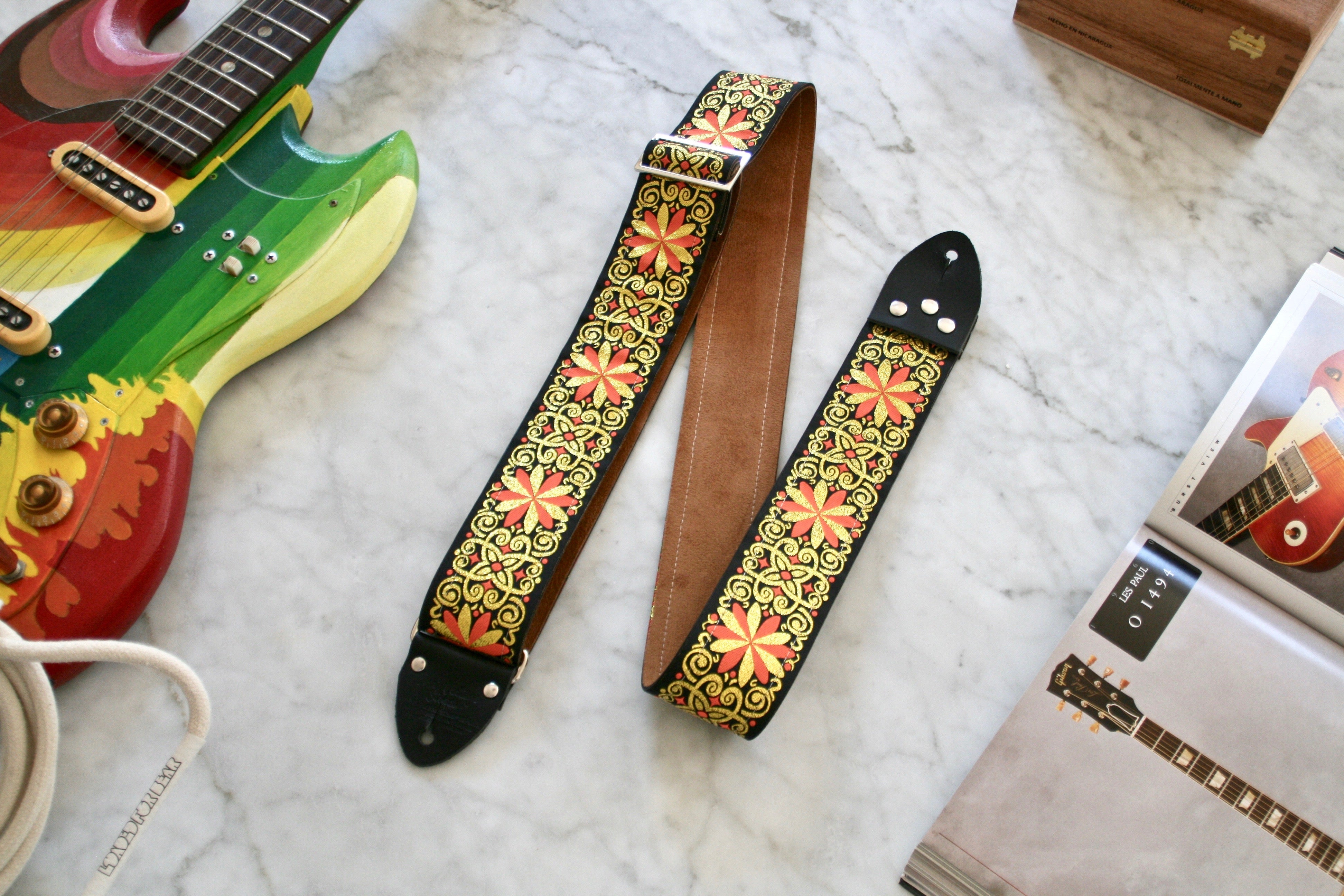 Gold Pinwheel Guitar/Bass Hippie Strap