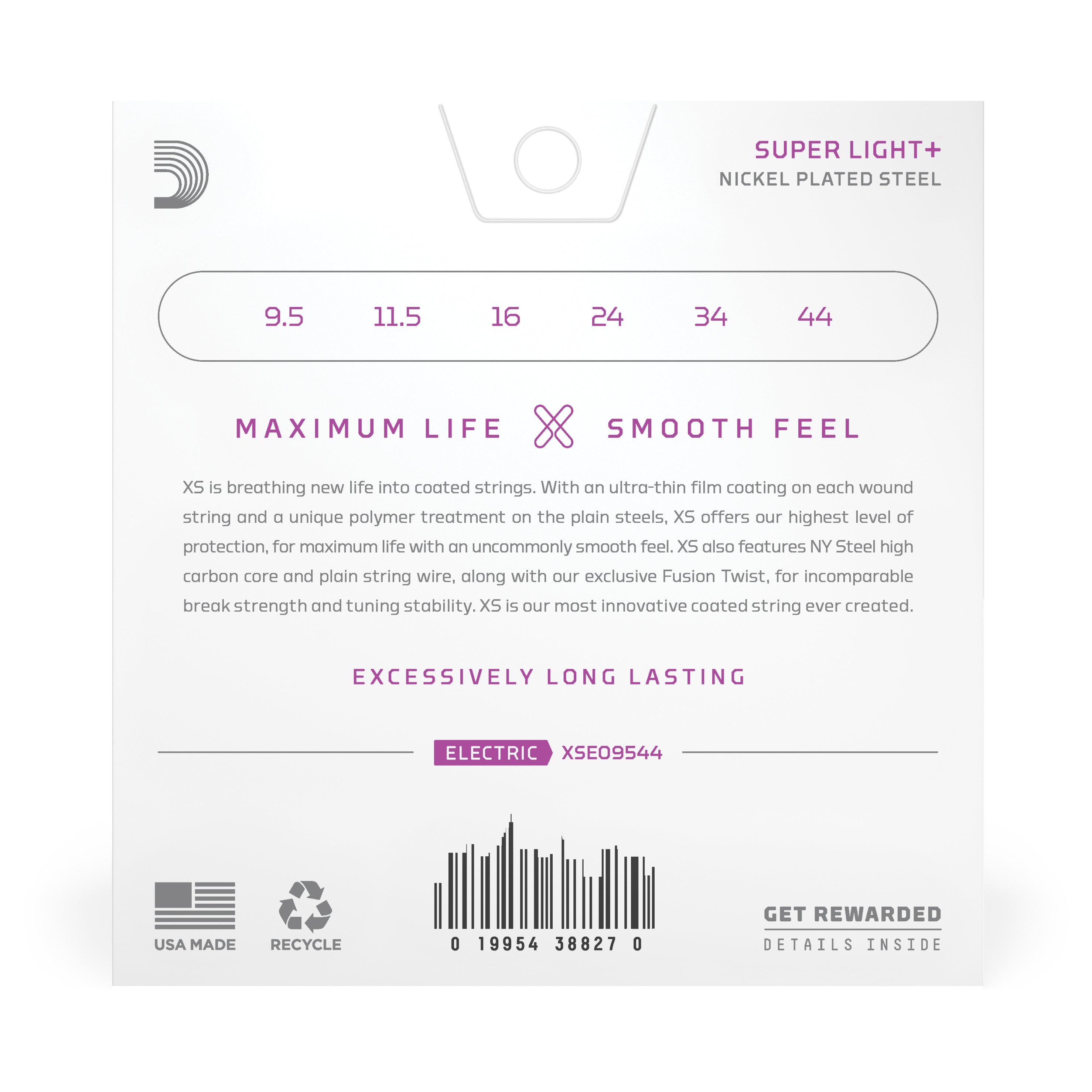 D'Addario XS 9.5-44 Nickel Coated Electric Guitar Strings (XSE09544)
