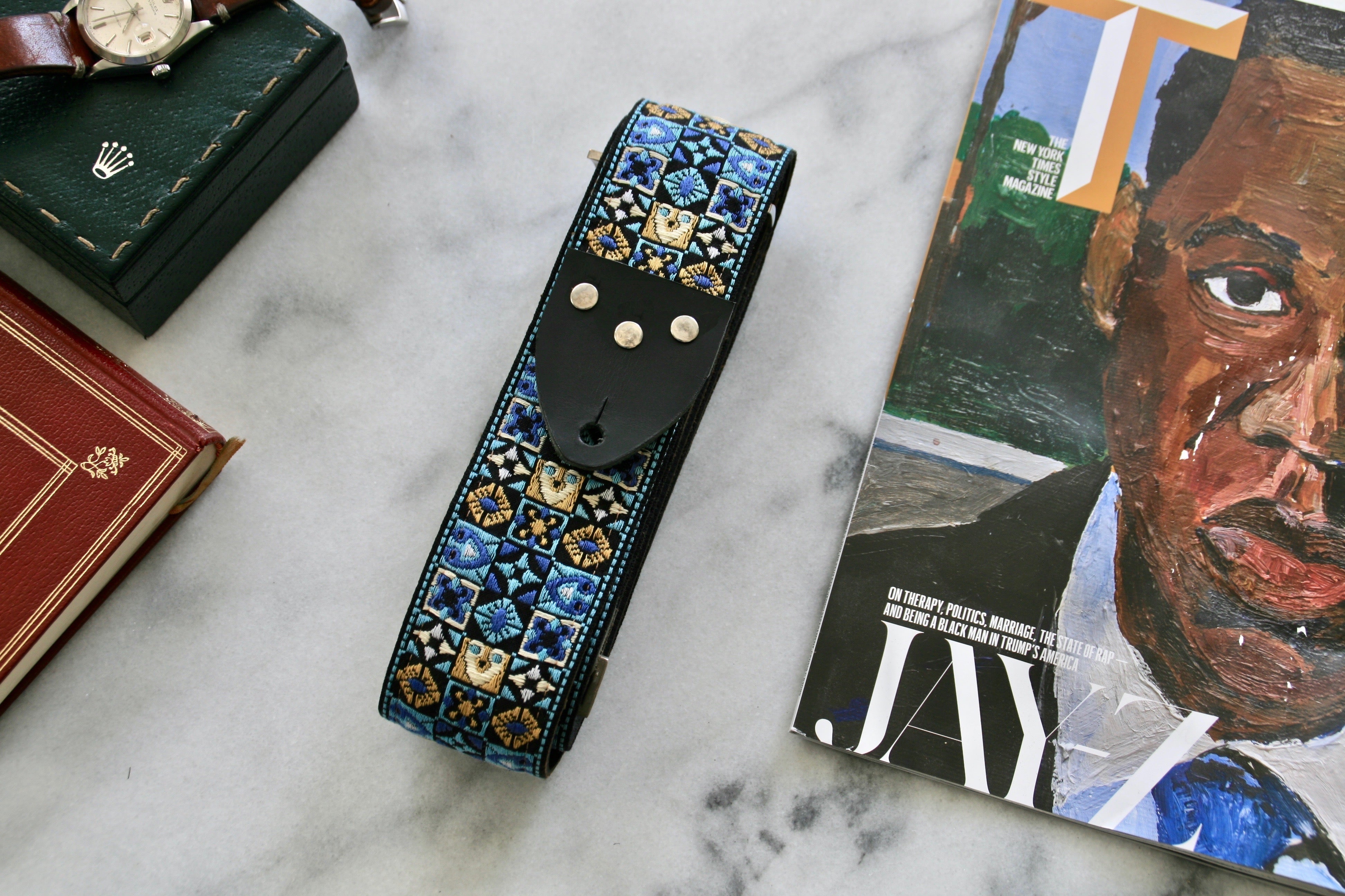 Blue Woodstock Guitar/Bass Hippie Strap