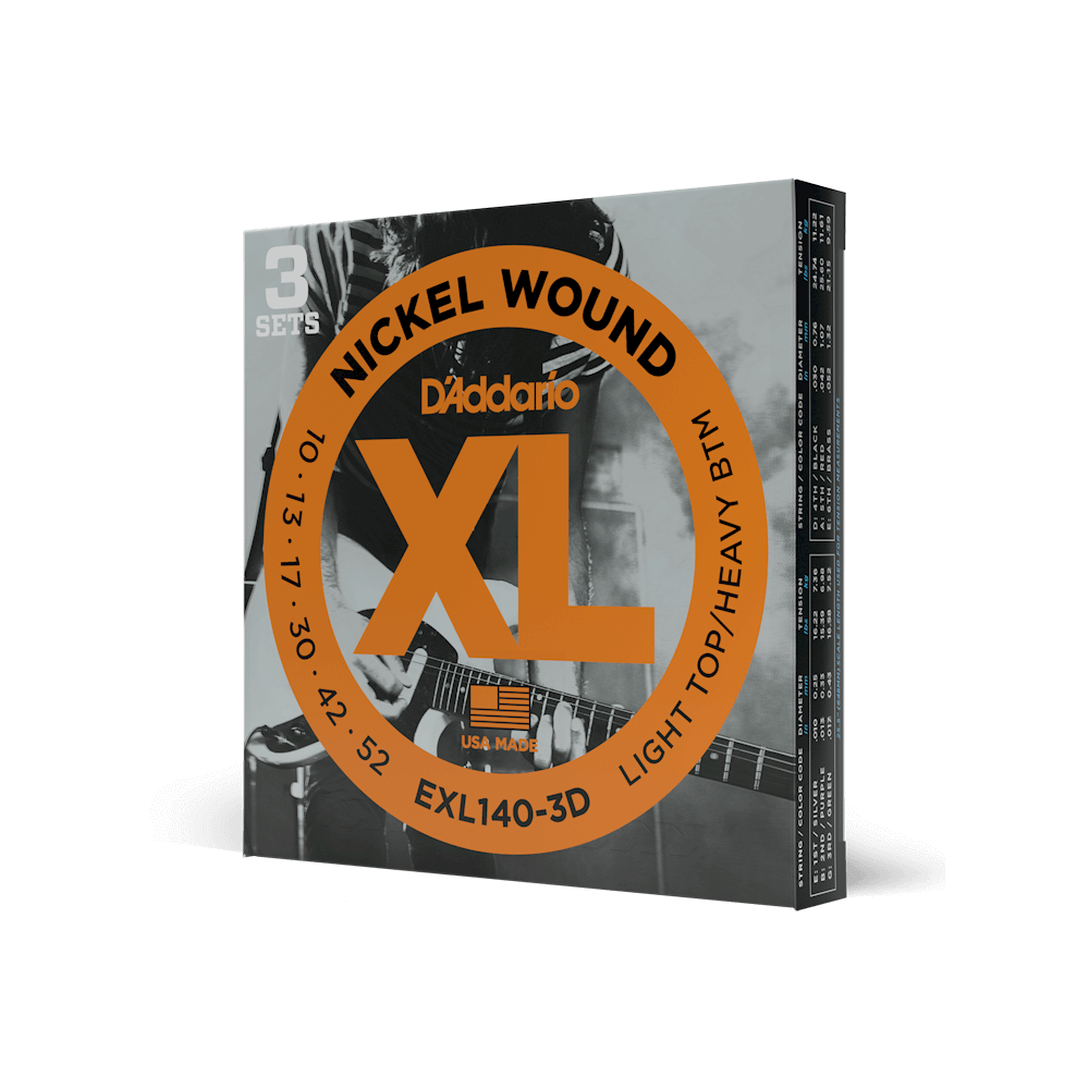 D'Addario XL 10-52 Nickel Wound Electric Guitar Strings, Light Top/Heavy Bottom, 3-Pack (EXL140-3D)
