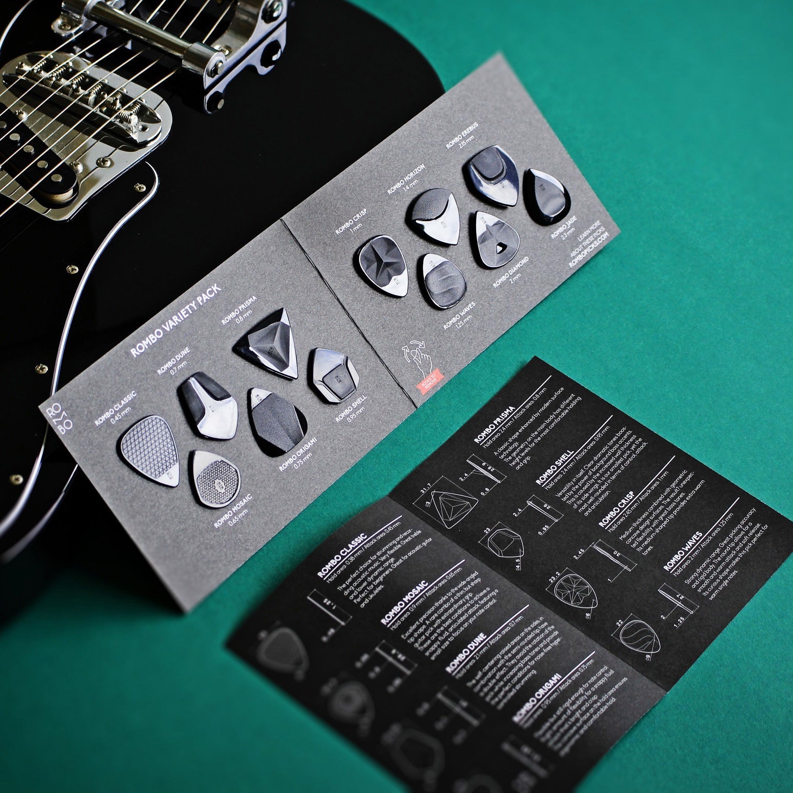 Rombo Variety Pack – Velvet Touch Deep Black, 12 Picks