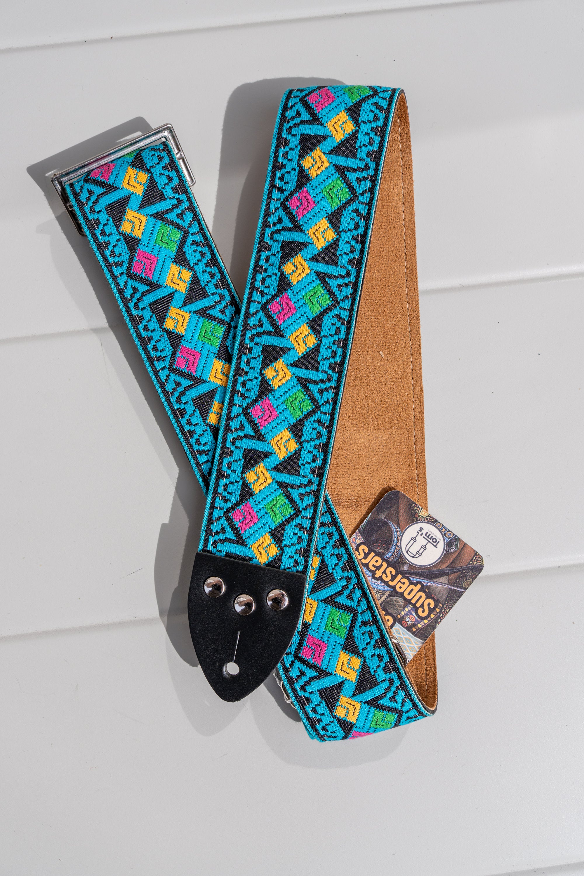 Tom's Vintage Straps - Turquoise 'Diamonds' Pasek gitarowy/basowy w stylu hippie